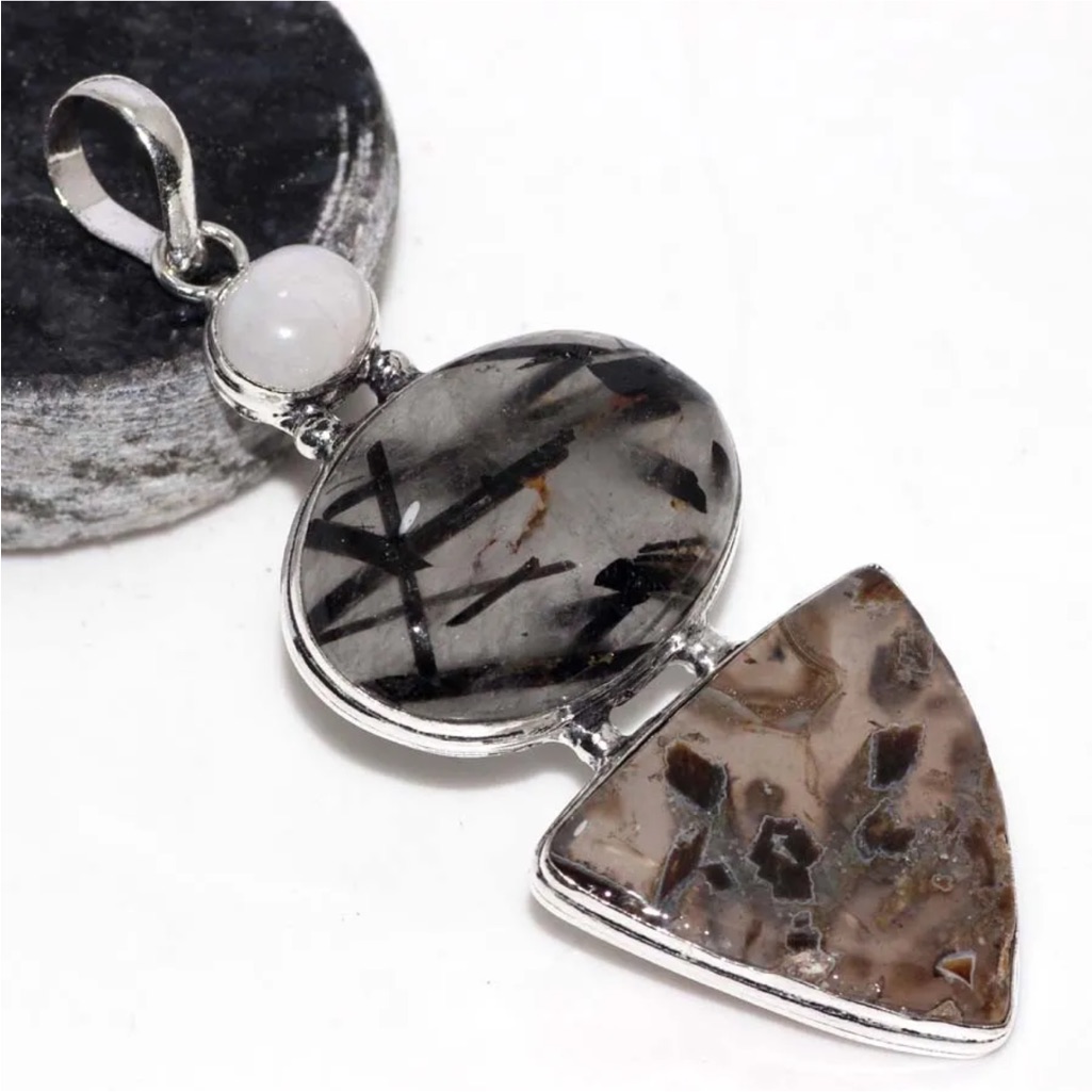 Rutilated Quartz And Stick Agate Pendant 35$